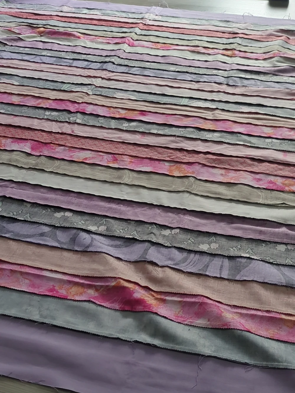 Handmade Unfinished Quilt Top UFO Modern Strip Quilt Purple Pink 49.5 x 62.5